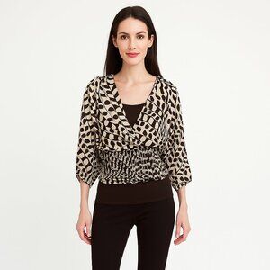 Wet Seal Sheer Leaf Print Kimono Sleeve Smocked Top Retro Y2K Boho Party Fall